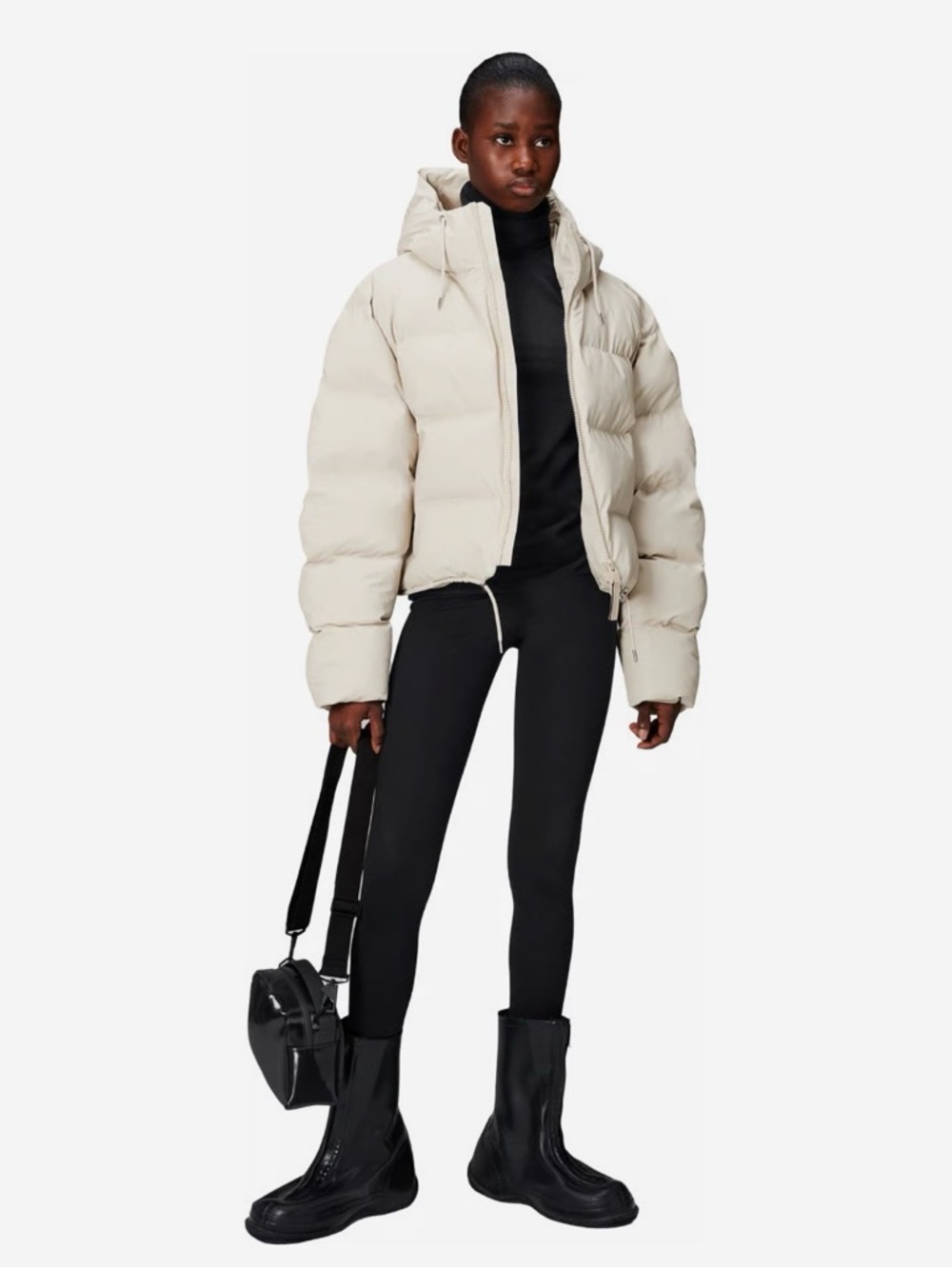 Rains Cream Hooded Puffer Jacket